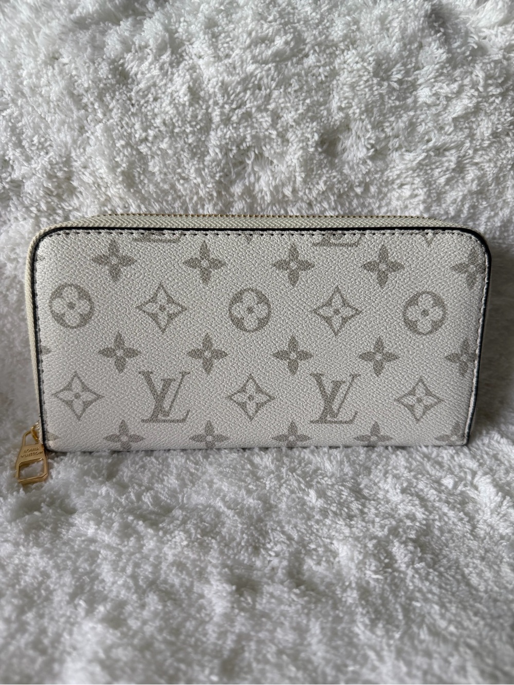 Cream White & Grey Signature Monogram Zip-Around Wallet